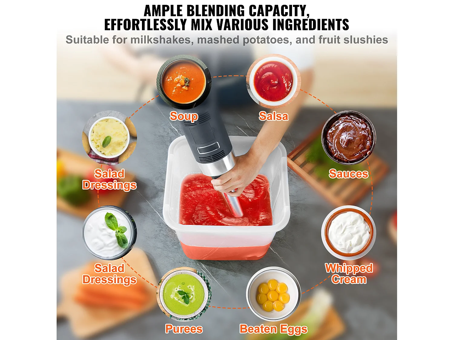 Mélangeur à Immersion SucceBuy Mélangeur à Immersion Commercial, Mélangeur à Main Robuste de 750 W, Vitesse Variable