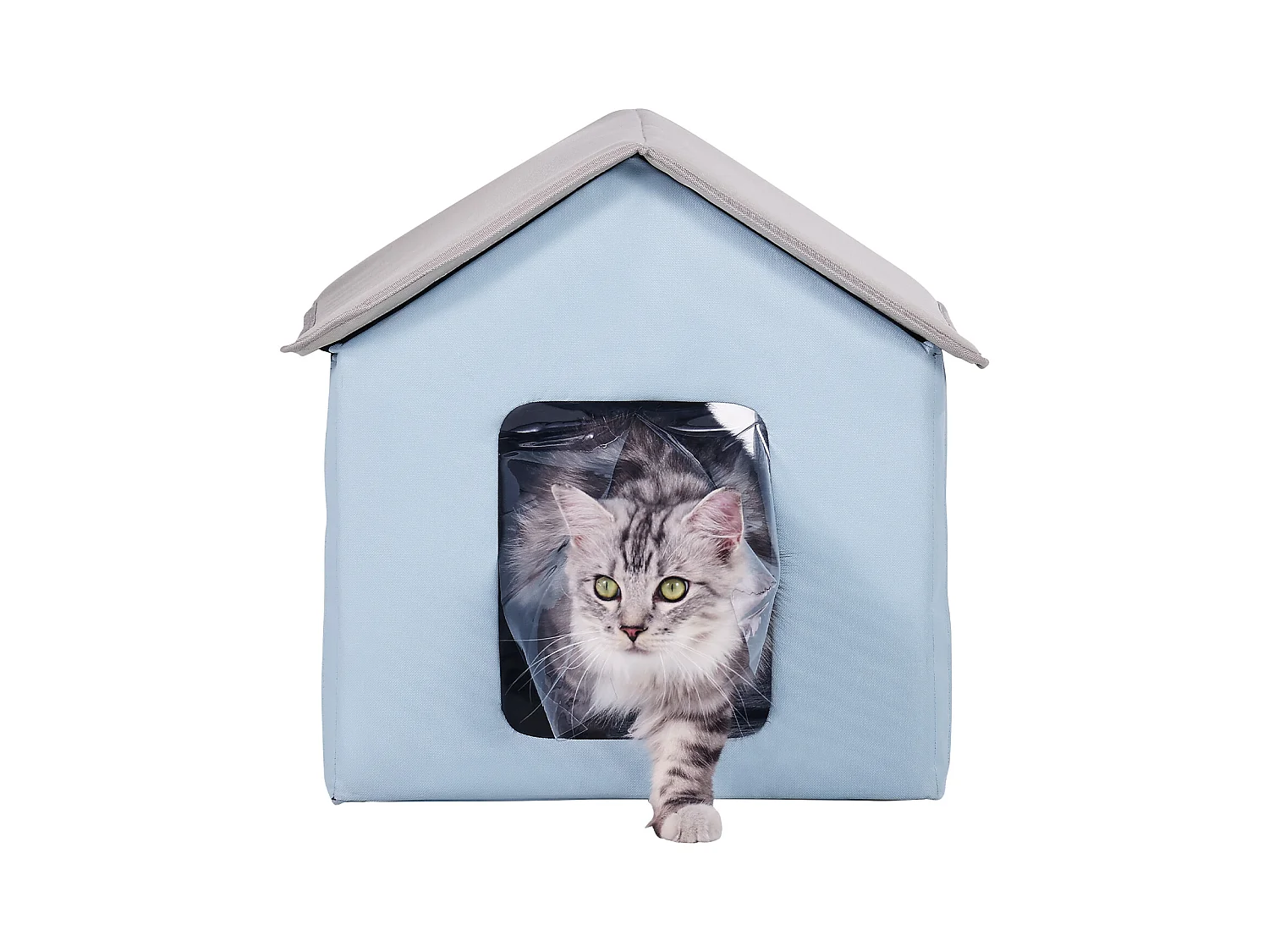Maison pour Chat, SucceBuy Niche Chauffante pour Chat, Abri Pliable pour Chat avec Coussin Chauffant Arbre à chat, Bleu, Petit