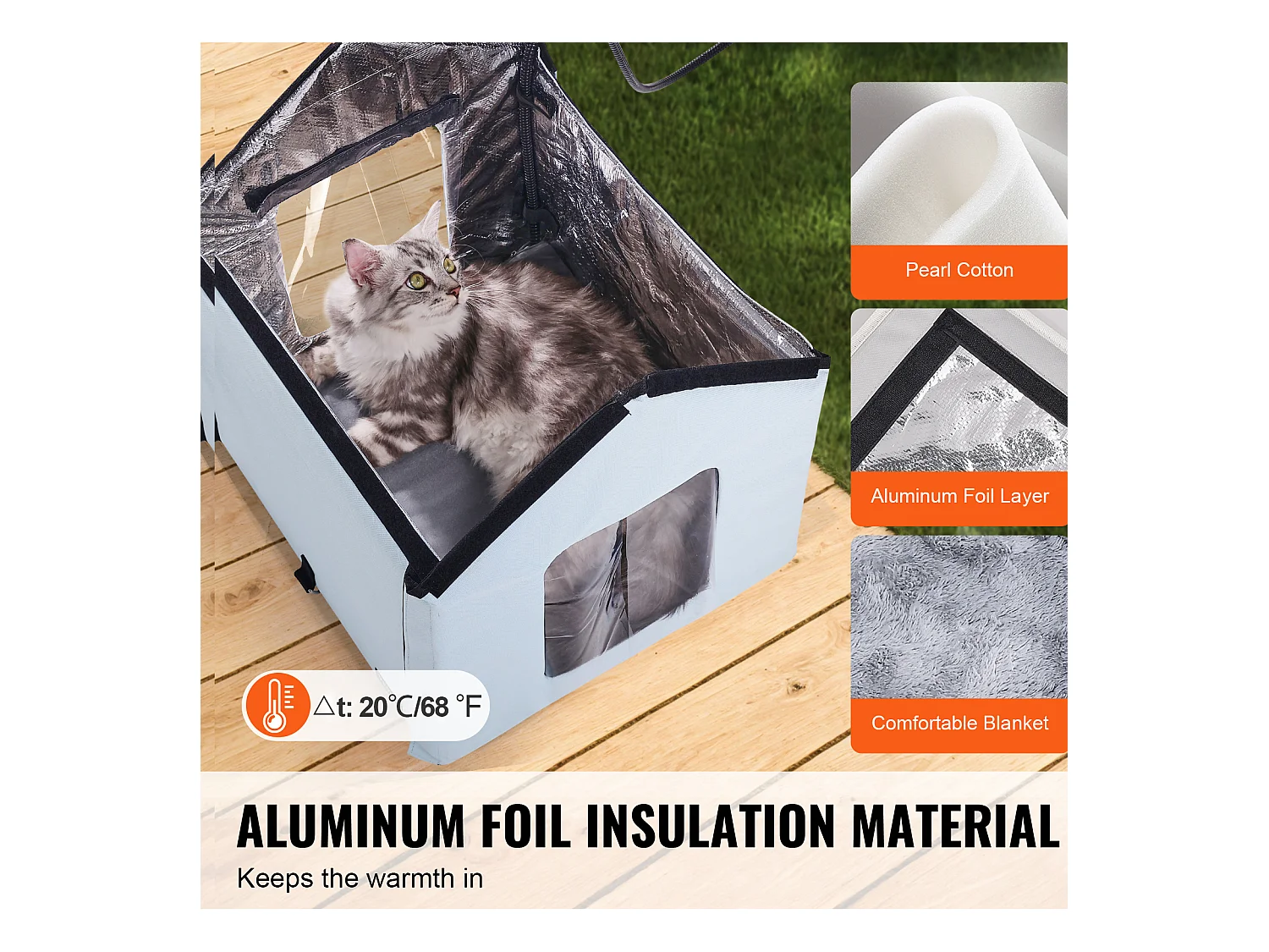 Maison pour Chat, SucceBuy Niche Chauffante pour Chat, Abri Pliable pour Chat avec Coussin Chauffant Arbre à chat, Bleu, Petit