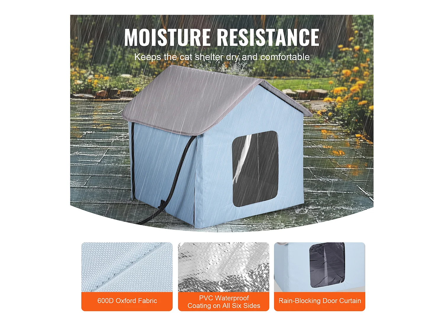 Maison pour Chat, SucceBuy Niche Chauffante pour Chat, Abri Pliable pour Chat avec Coussin Chauffant Arbre à chat, Bleu, Petit