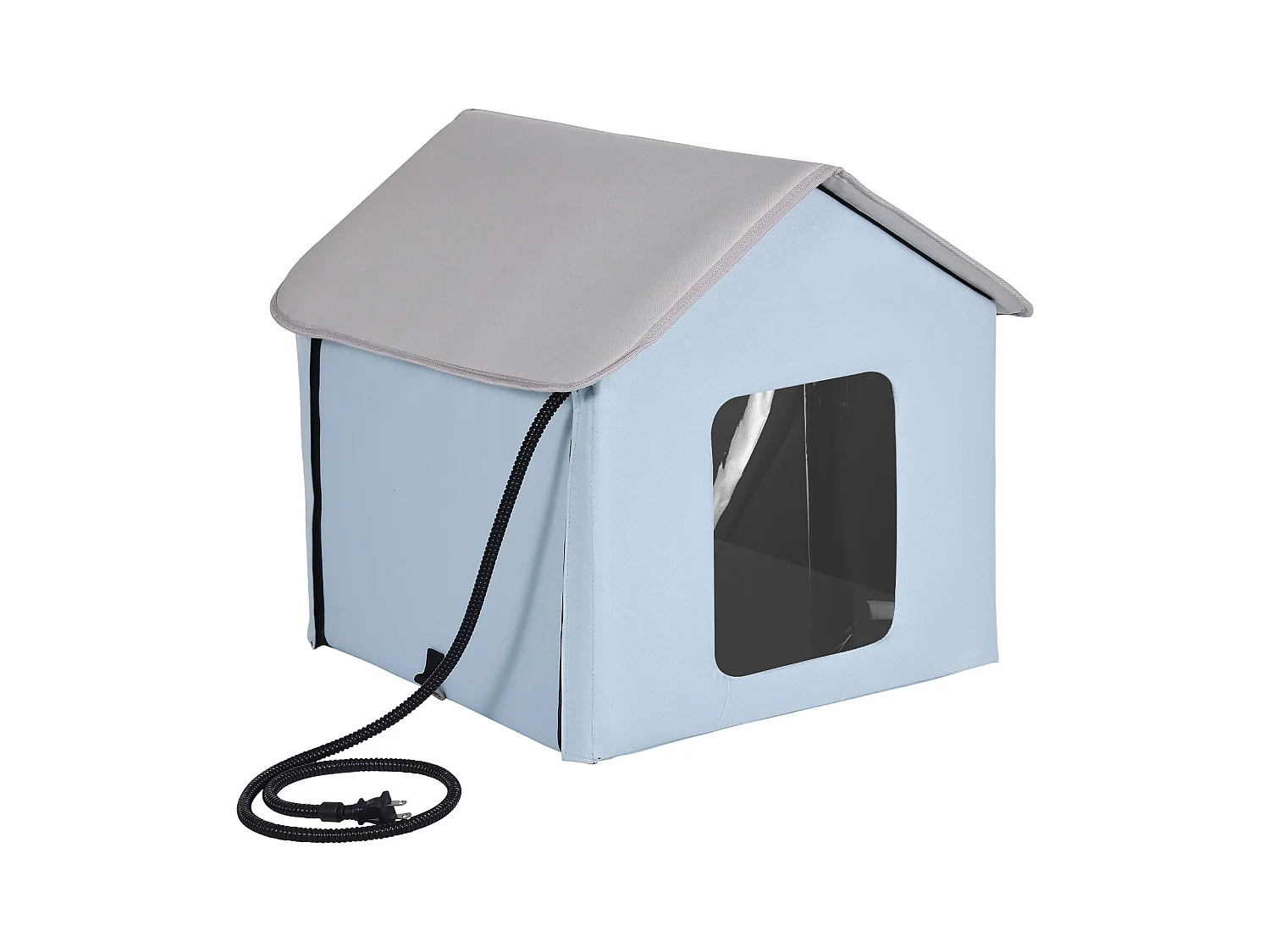 Maison pour Chat, SucceBuy Niche Chauffante pour Chat, Abri Pliable pour Chat avec Coussin Chauffant Arbre à chat, Bleu, Petit