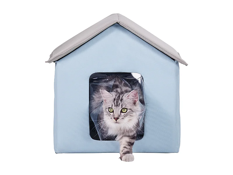 Casa para Gatos SucceBuy con Calefacción, Refugio Plegable con Almohadilla Térmica, Azul, Tamaño Pequeño