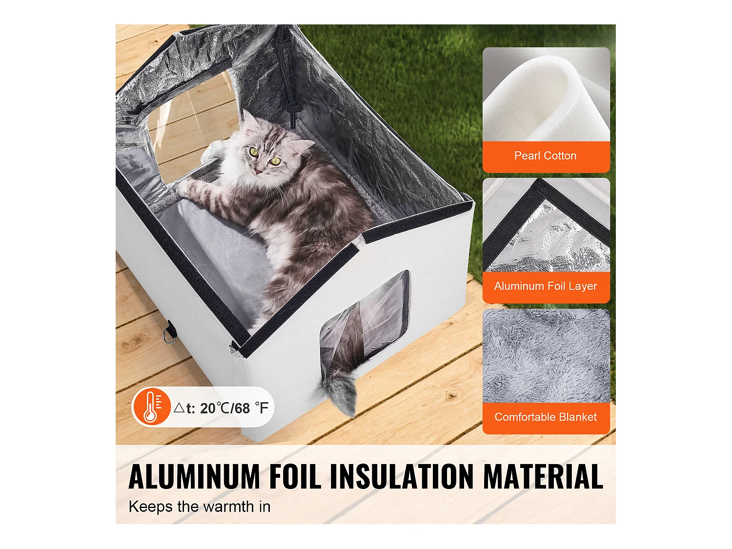 Maison pour Chat, SucceBuy Niche Chauffante pour Chat , Abri Pliable pour Chat avec Coussin Chauffant, Gris, Taille M