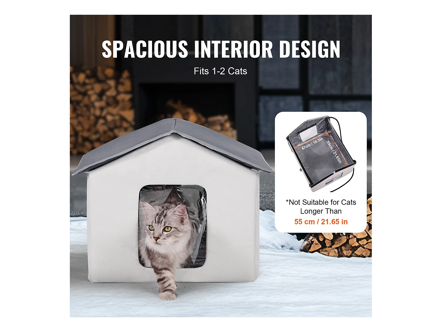 Maison pour Chat, SucceBuy Niche Chauffante pour Chat , Abri Pliable pour Chat avec Coussin Chauffant, Gris, Taille M