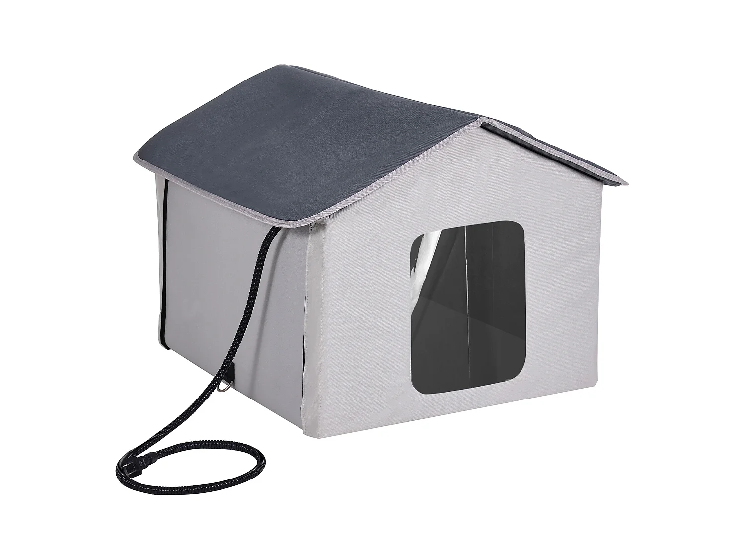 Maison pour Chat, SucceBuy Niche Chauffante pour Chat , Abri Pliable pour Chat avec Coussin Chauffant, Gris, Taille M