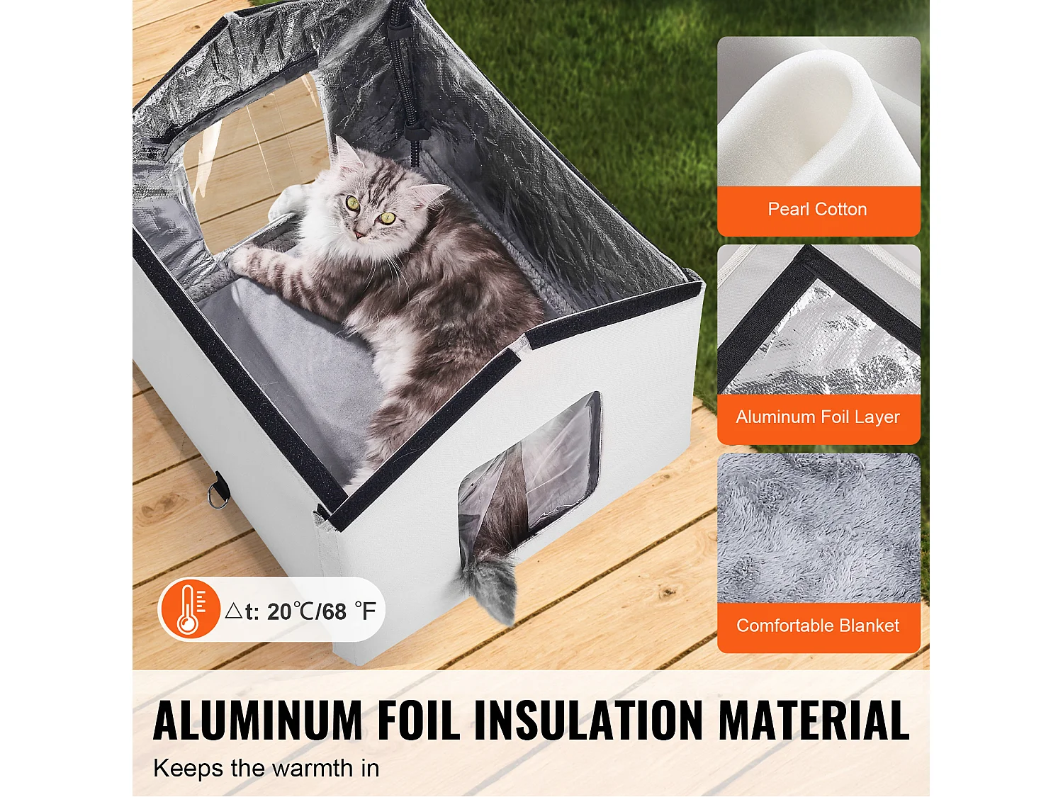 Caseta para Gatos SucceBuy con Calefacción, Plegable y con Almohadilla Térmica, Gris, Talla M