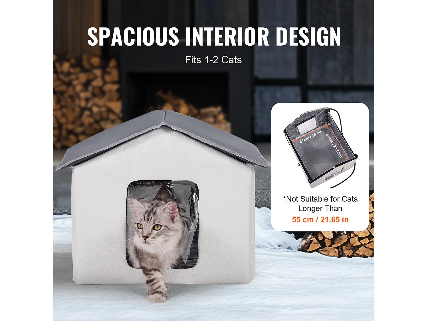 Caseta para Gatos SucceBuy con Calefacción, Plegable y con Almohadilla Térmica, Gris, Talla M