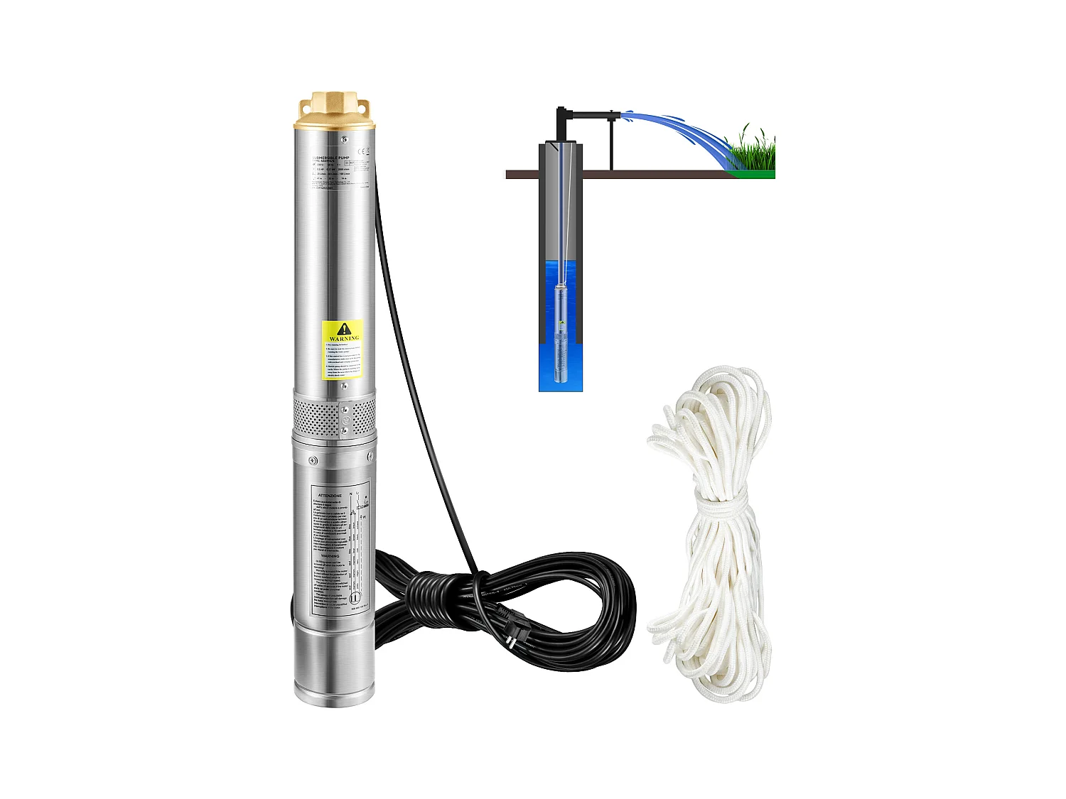 Pompe pour Puits Profonds SucceBuy Pompe Submersible pour Puits Profonds 750 W, Acier Inoxydable, 100 l/min, 66 m
