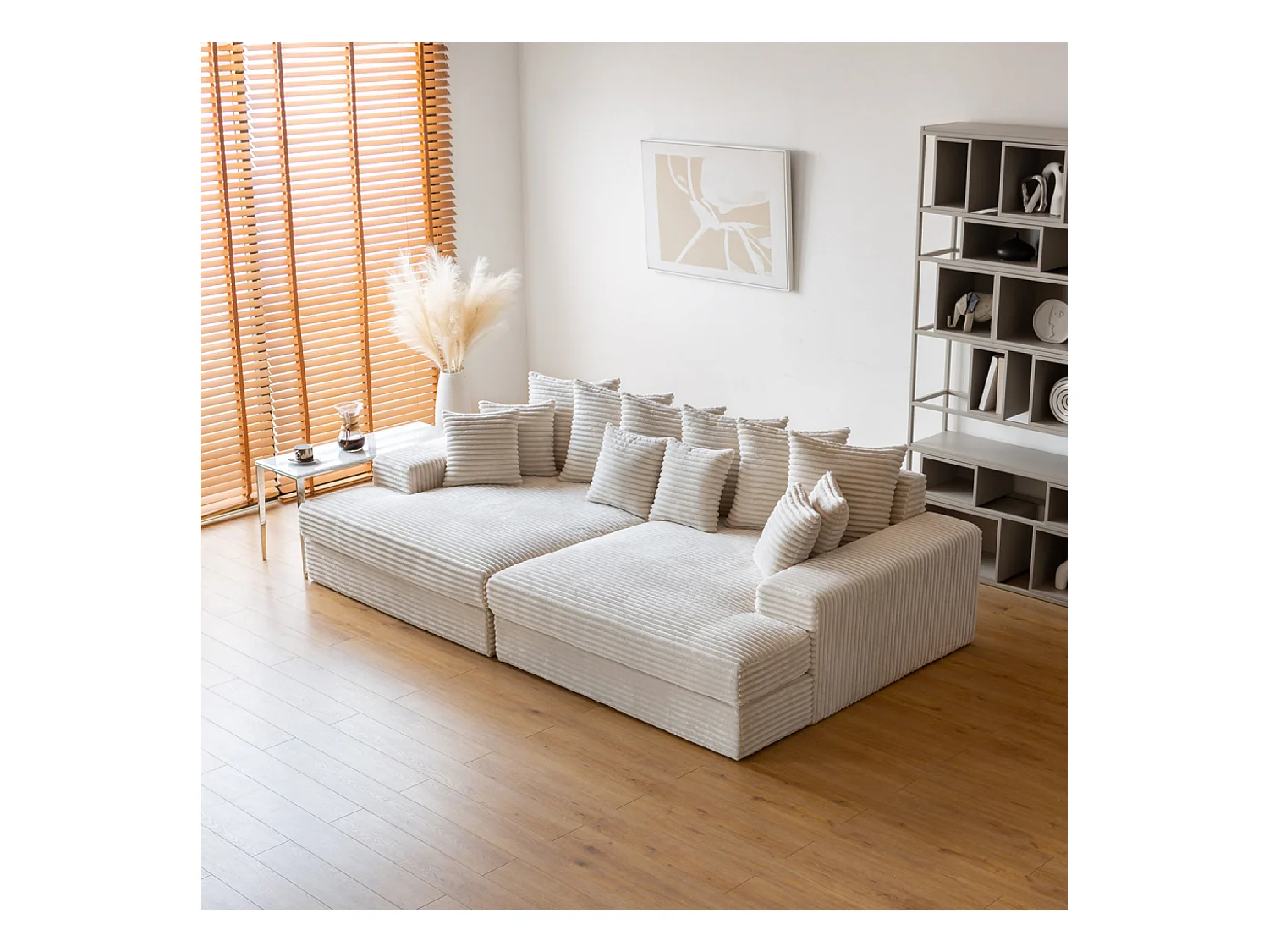 Canapé 4 places assise profonde en velours côtelé beige CARDIFF