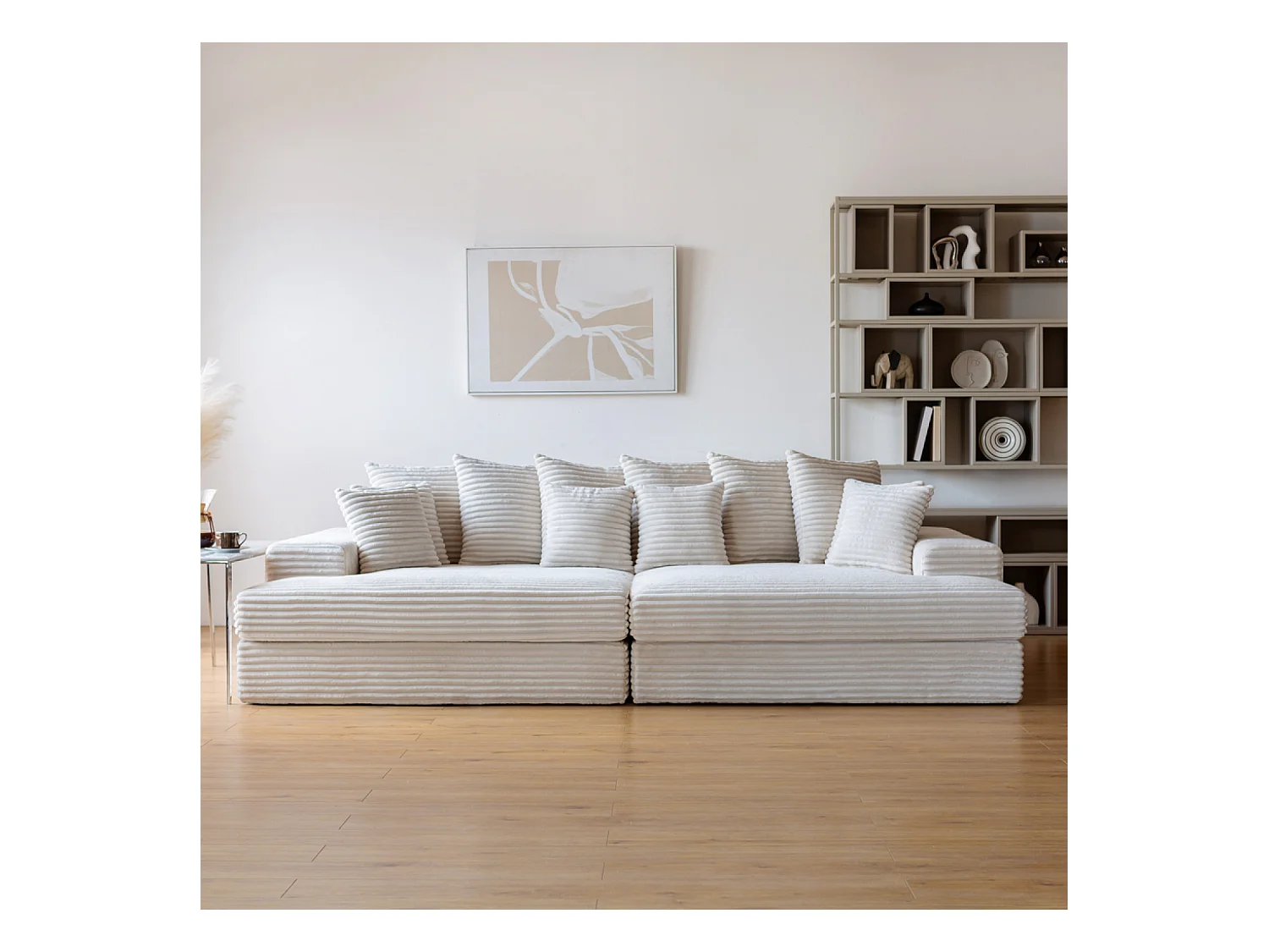 Canapé 4 places assise profonde en velours côtelé beige CARDIFF