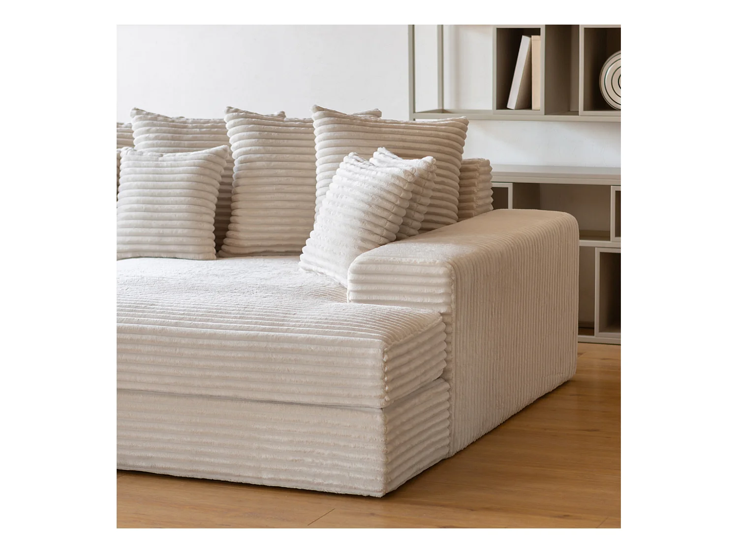 Canapé 4 places assise profonde en velours côtelé beige CARDIFF