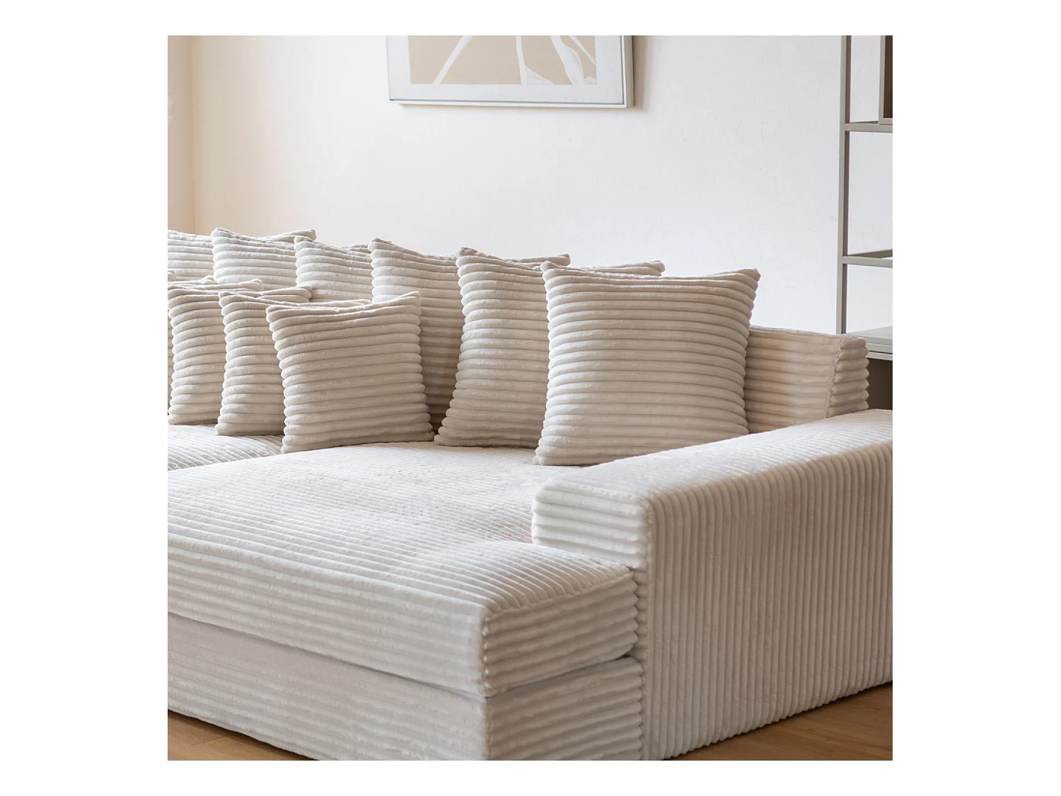 Canapé 4 places assise profonde en velours côtelé beige CARDIFF