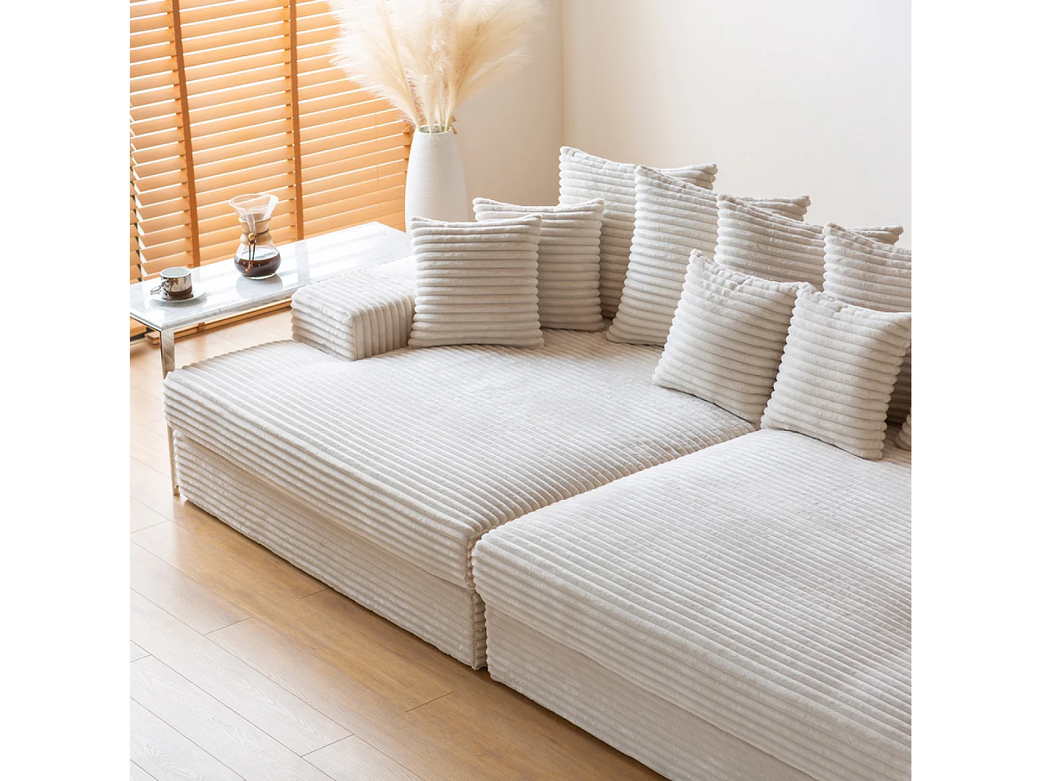 Canapé 4 places assise profonde en velours côtelé beige CARDIFF