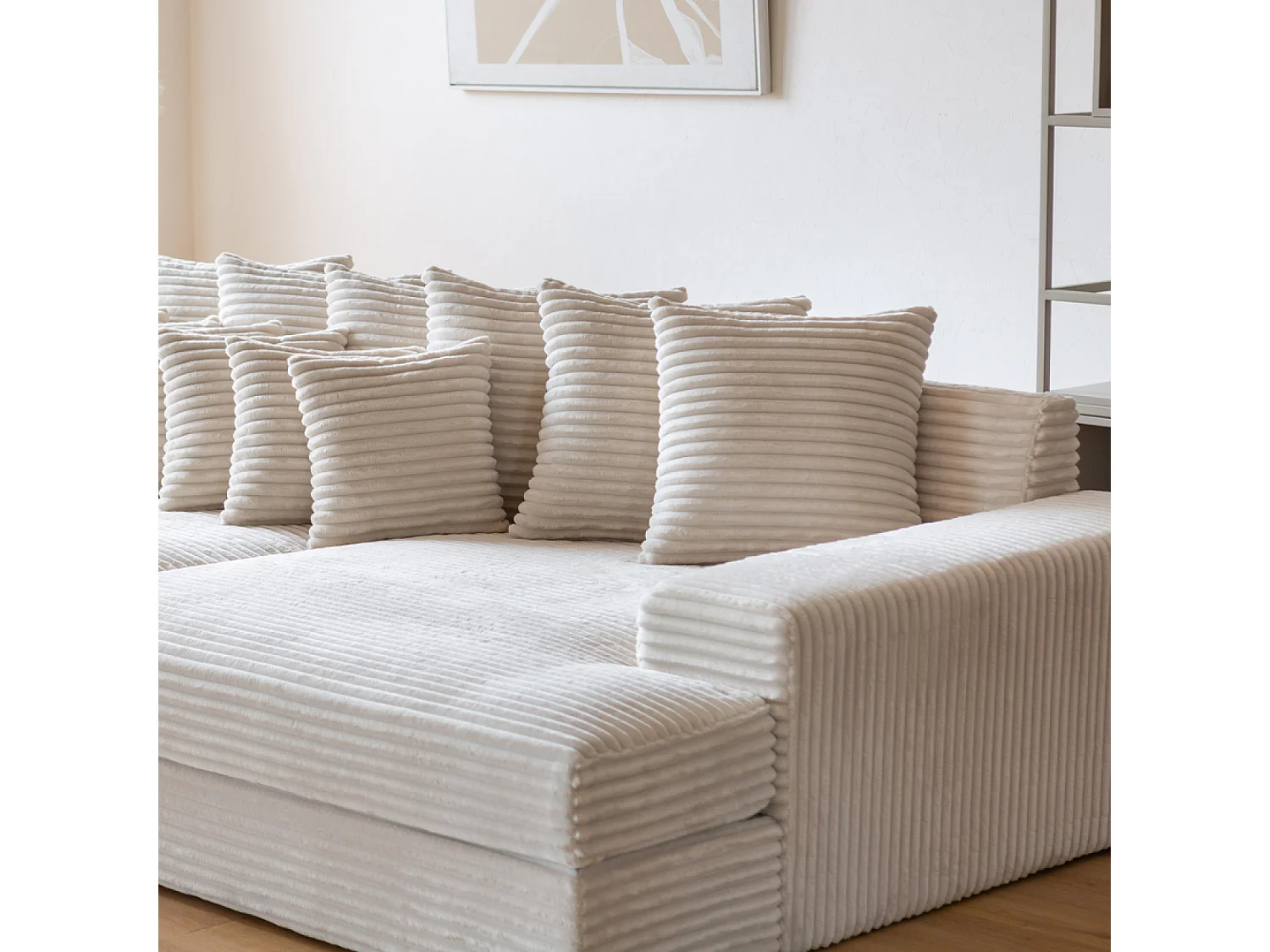 Canapé 4 places assise profonde en velours côtelé beige CARDIFF