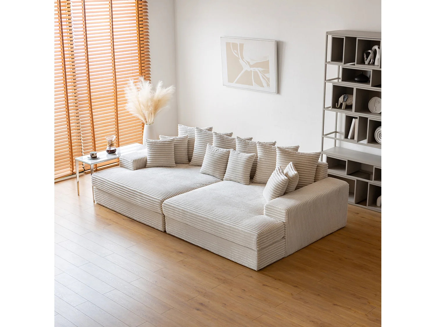 Canapé 4 places assise profonde en velours côtelé beige CARDIFF