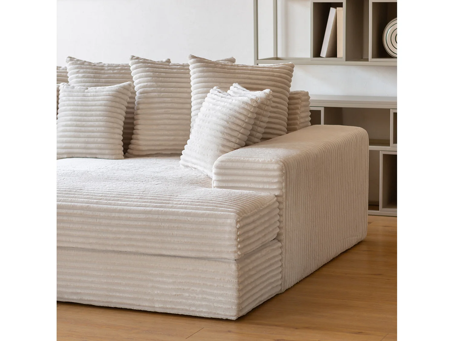 Canapé 4 places assise profonde en velours côtelé beige CARDIFF