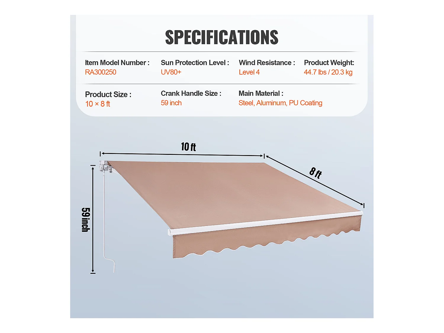 Store Banne Manuel Rétractable, SucceBuy Auvent de Terrasse Rétractable 305x244 CM, Abri Pare-soleil Avec Manivelle
