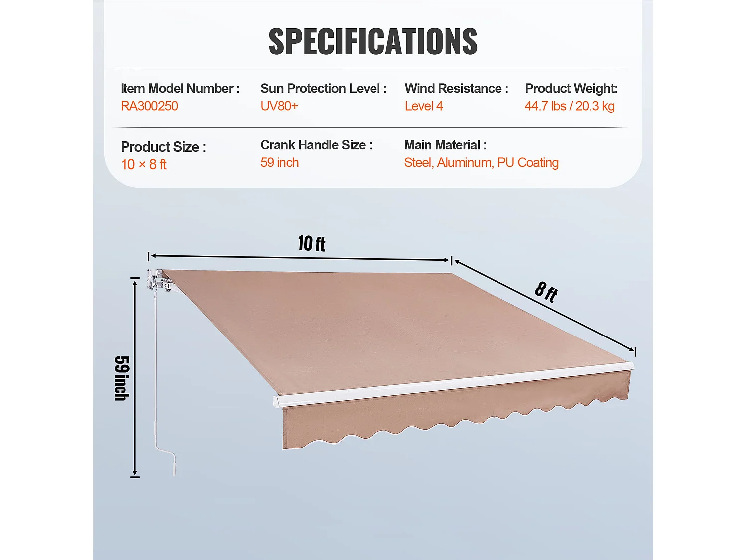 Store Banne Manuel Rétractable, SucceBuy Auvent de Terrasse Rétractable 305x244 CM, Abri Pare-soleil Avec Manivelle