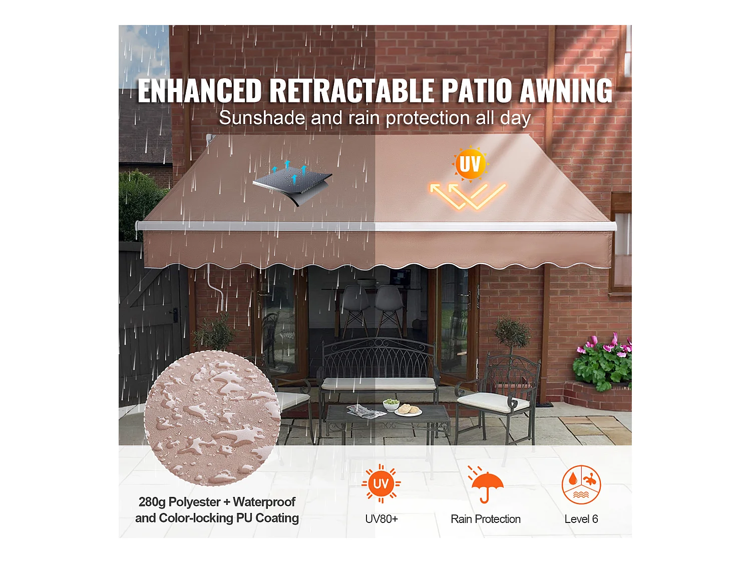 Store Banne Manuel Rétractable, SucceBuy Auvent de Terrasse Rétractable 366x305 CM, Abri Pare-soleil Avec Manivelle