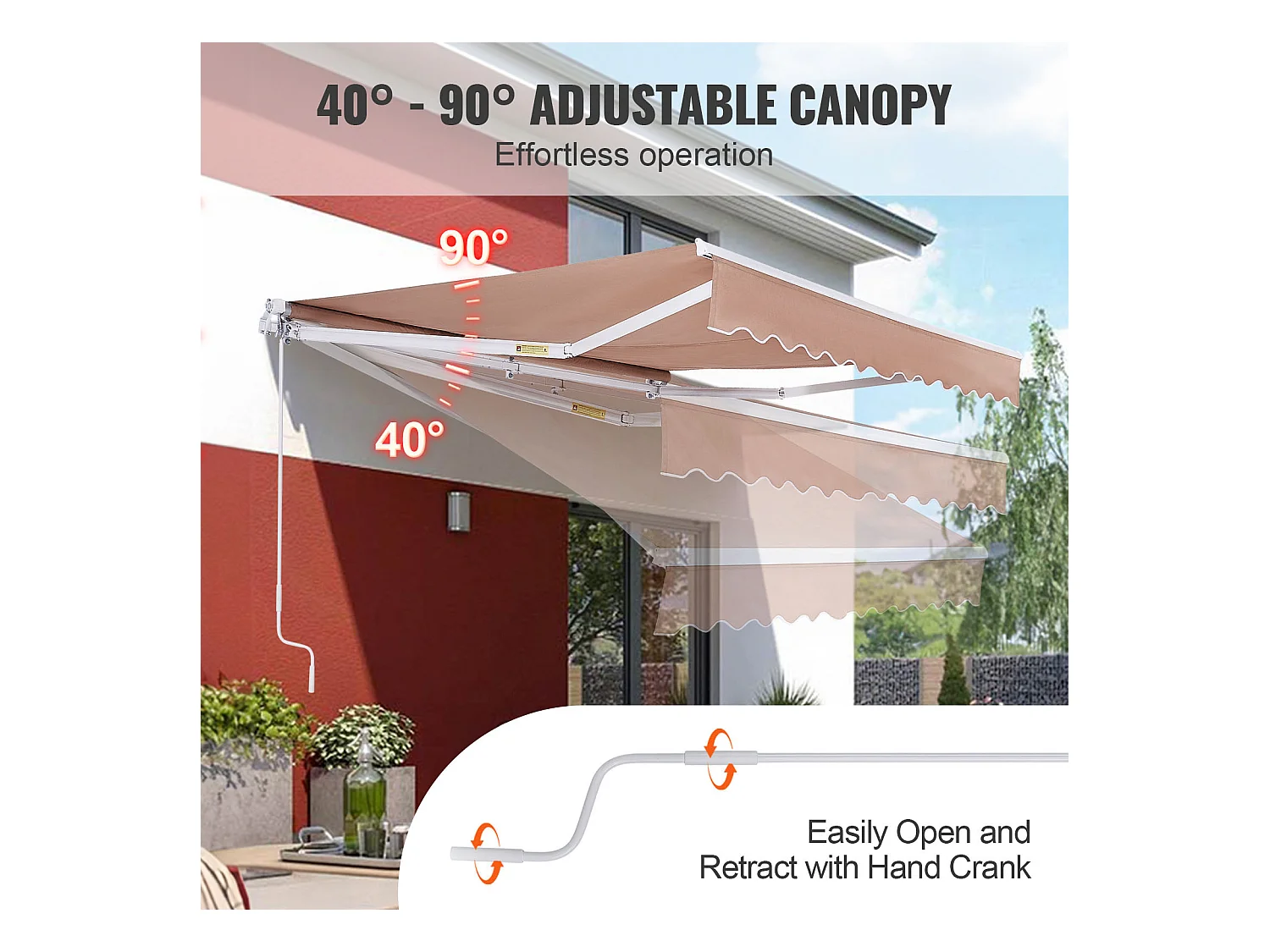Store Banne Manuel Rétractable, SucceBuy Auvent de Terrasse Rétractable 366x305 CM, Abri Pare-soleil Avec Manivelle