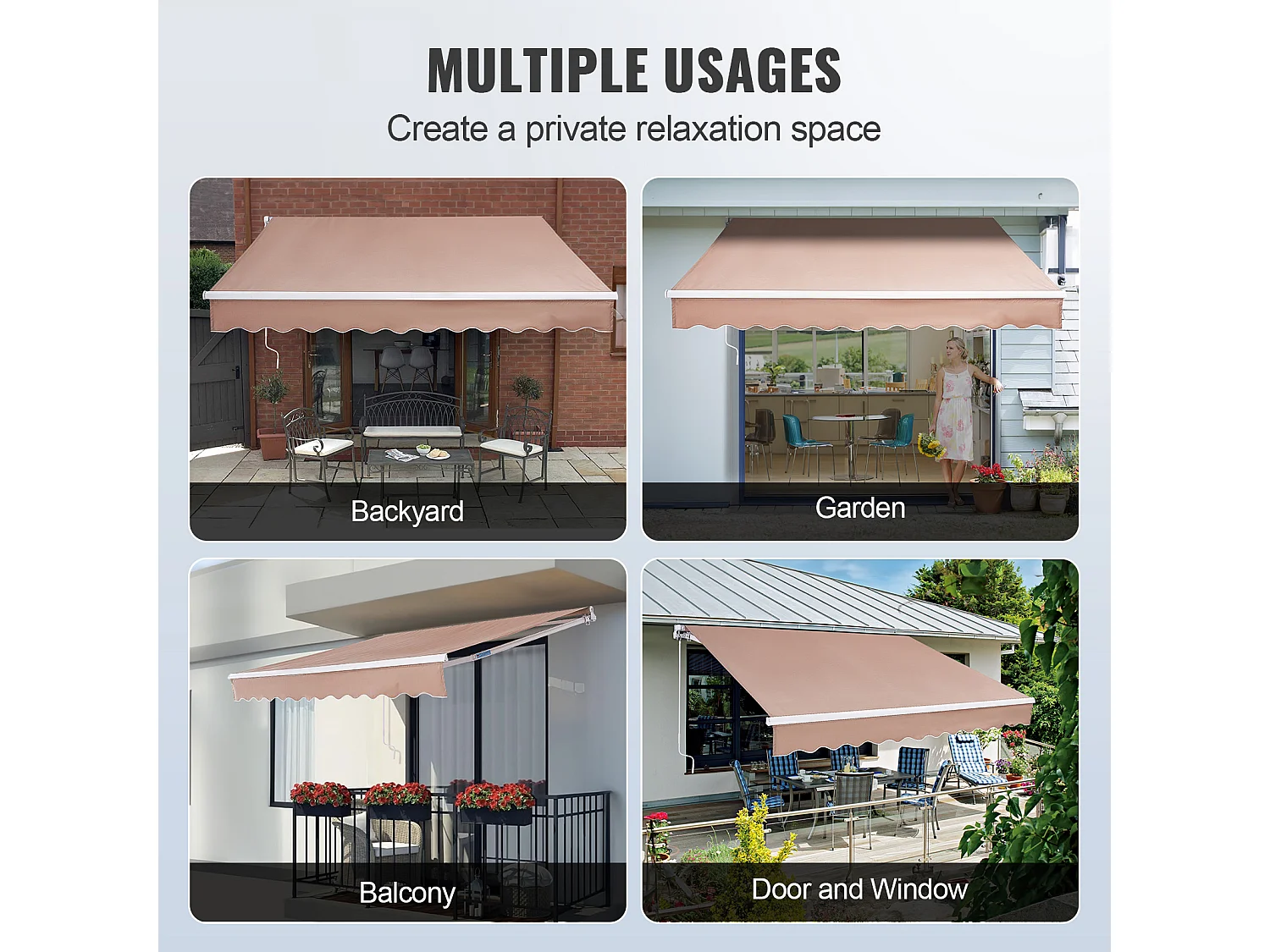 Store Banne Manuel Rétractable, SucceBuy Auvent de Terrasse Rétractable 366x305 CM, Abri Pare-soleil Avec Manivelle