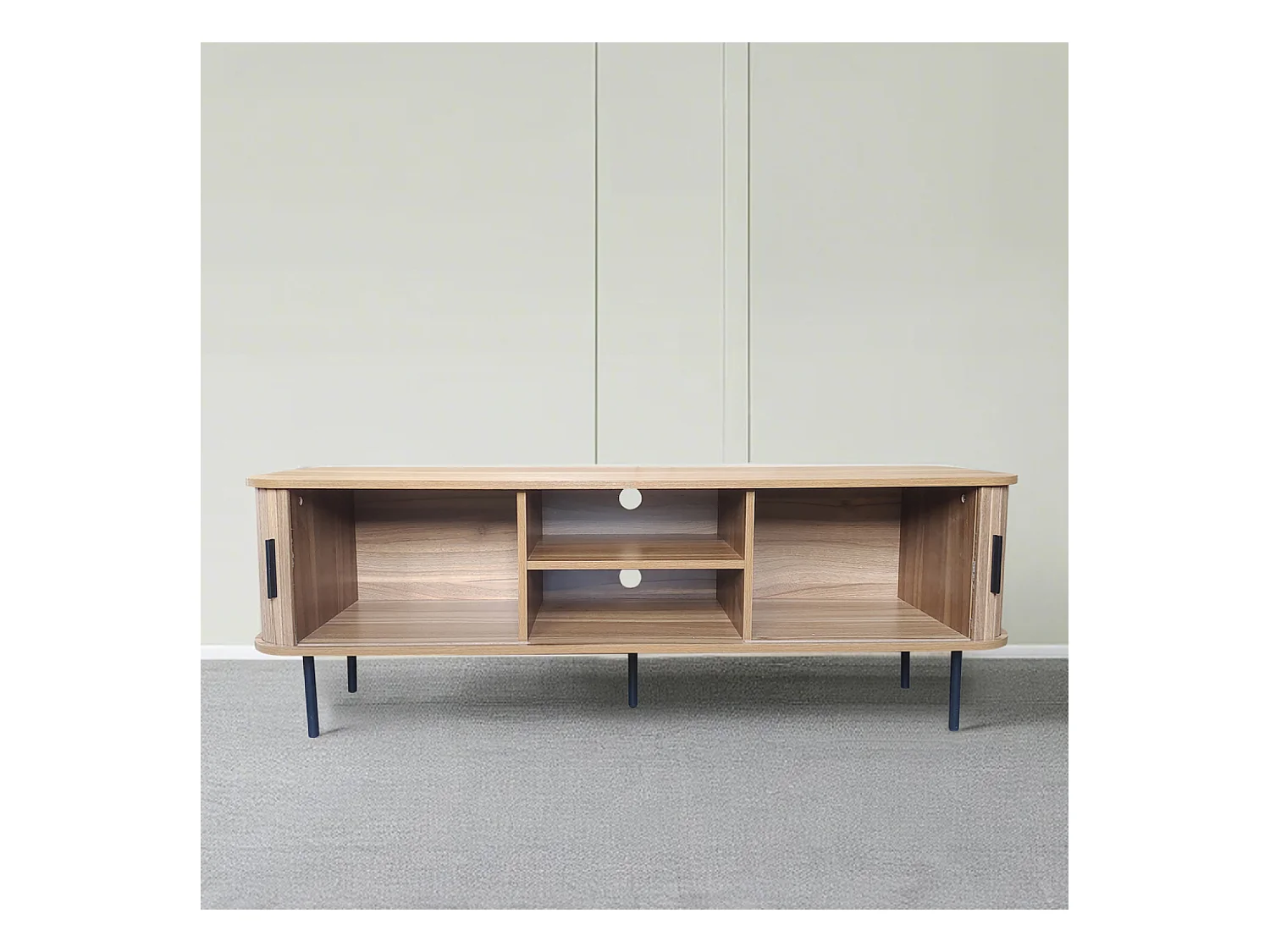 Meuble TV en bois cannelé à portes coulissantes 140cm MANADO