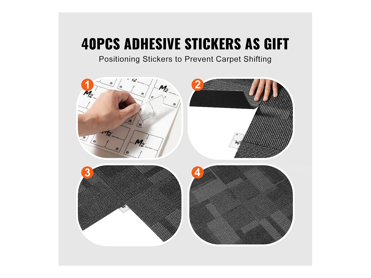 Tapis SucceBuy Dalles de Moquette Réutilisables, 24 Pièces 60.96CMx60.96CM Carrés avec Rembourrage Attaché DIY - Gris Mélangé