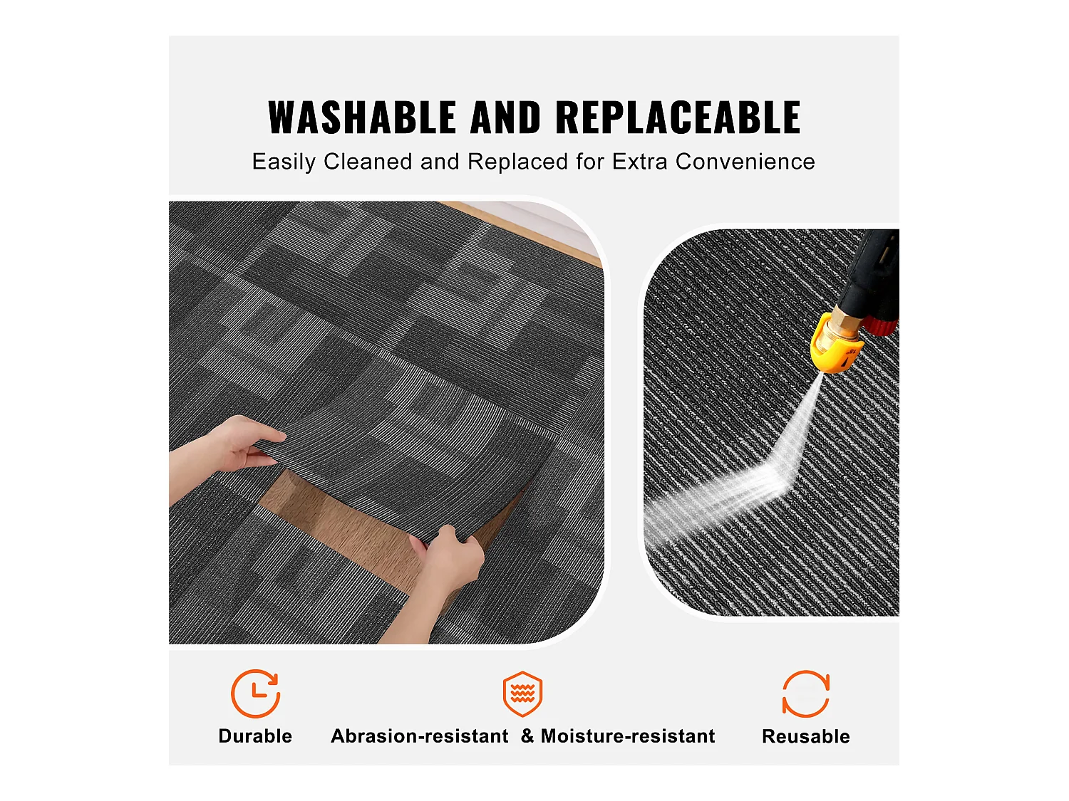 Tapis SucceBuy Dalles de Moquette Réutilisables, 24 Pièces 60.96CMx60.96CM Carrés avec Rembourrage Attaché DIY - Gris Mélangé