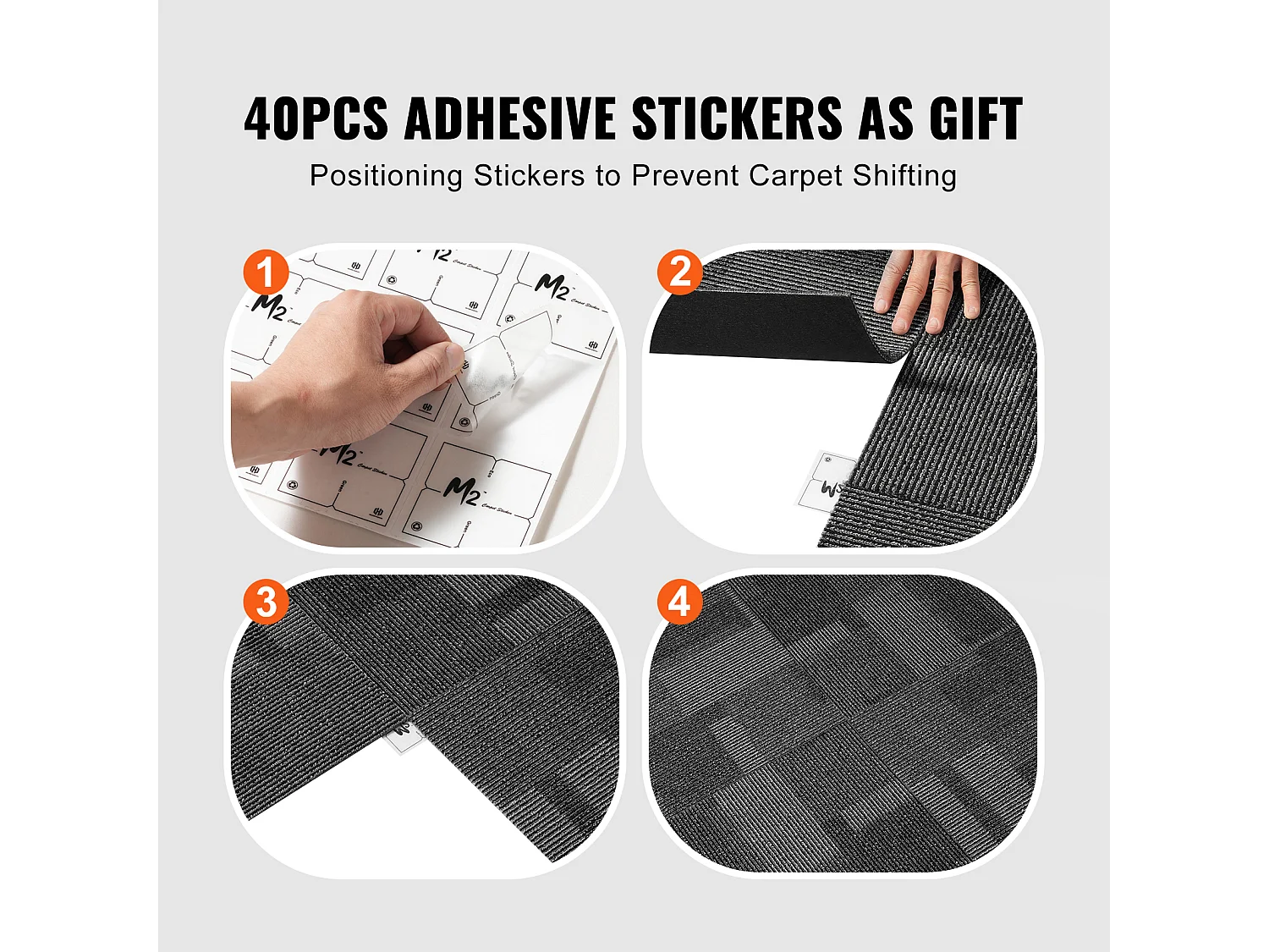 Tapis SucceBuy Dalles de Moquette Réutilisables, 24 Pièces 60.96CMx60.96CM Carrés avec Rembourrage Attaché DIY - Gris Mélangé