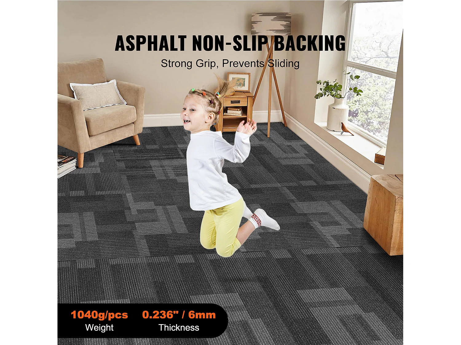 Tapis SucceBuy Dalles de Moquette Réutilisables, 24 Pièces 60.96CMx60.96CM Carrés avec Rembourrage Attaché DIY - Gris Mélangé