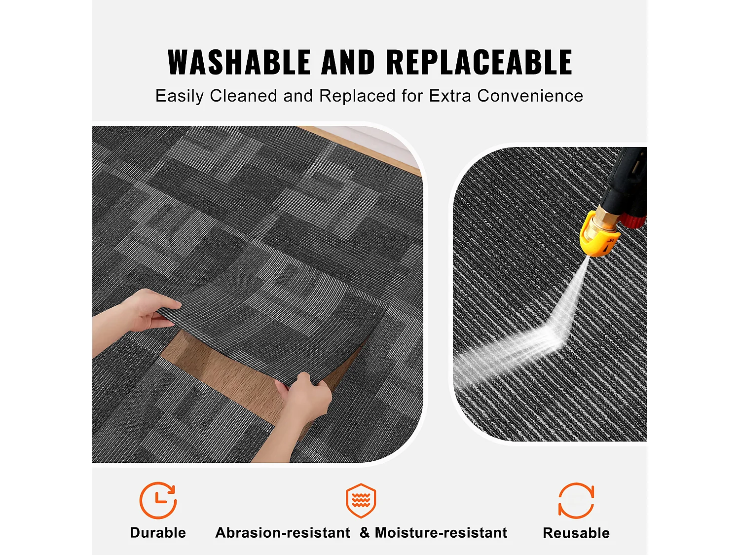 Tapis SucceBuy Dalles de Moquette Réutilisables, 24 Pièces 60.96CMx60.96CM Carrés avec Rembourrage Attaché DIY - Gris Mélangé