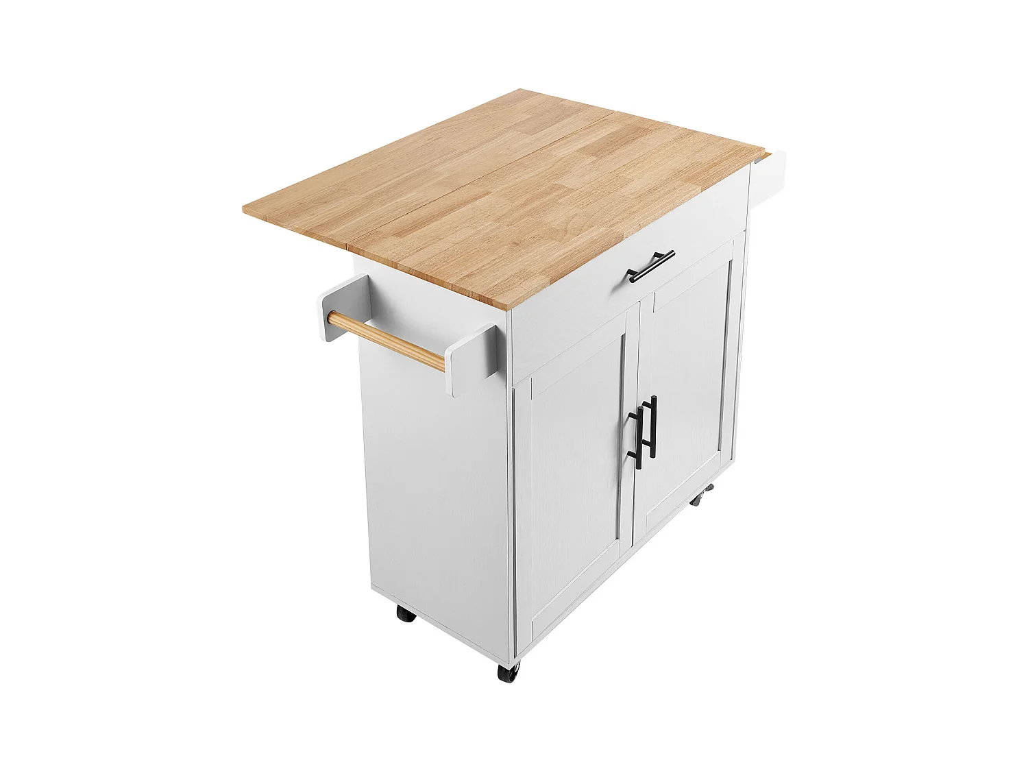 Ilot central SucceBuy Chariot pour Îlot de Cuisine de 89.9CM, Armoire de Rangement Roulante avec Tiroir et Support, Blanc