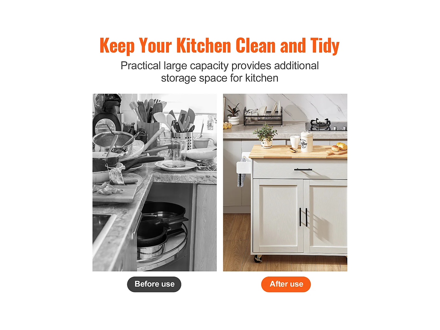 Ilot central SucceBuy Chariot pour Îlot de Cuisine de 89.9CM, Armoire de Rangement Roulante avec Tiroir et Support, Blanc