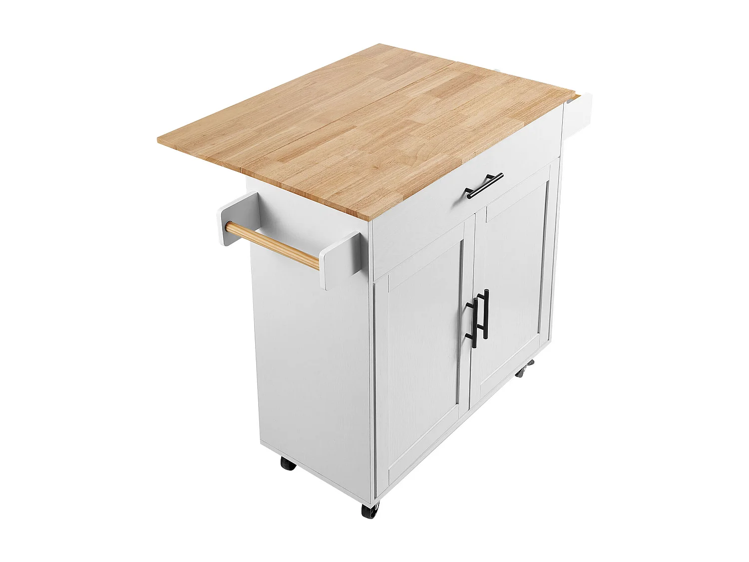 Ilot central SucceBuy Chariot pour Îlot de Cuisine de 89.9CM, Armoire de Rangement Roulante avec Tiroir et Support, Blanc