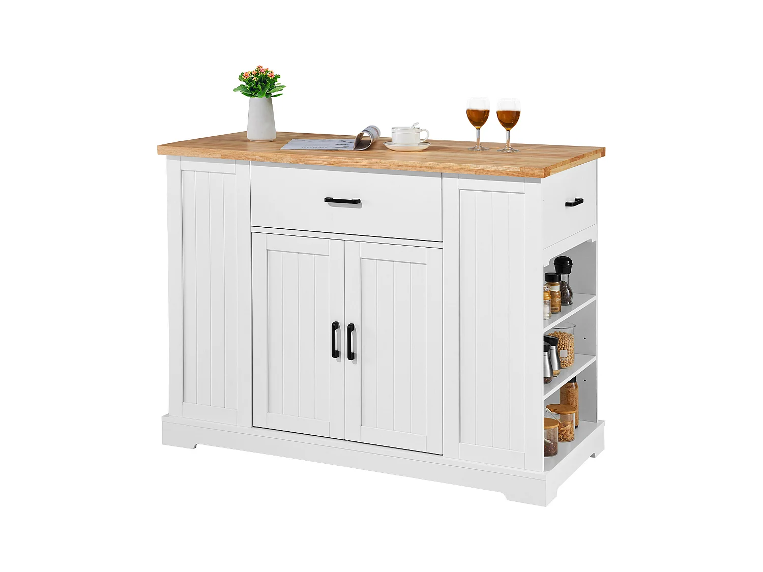 Ilot central de cuisine, Cabinet de Rangement avec Tiroir et Étagères, Blanc