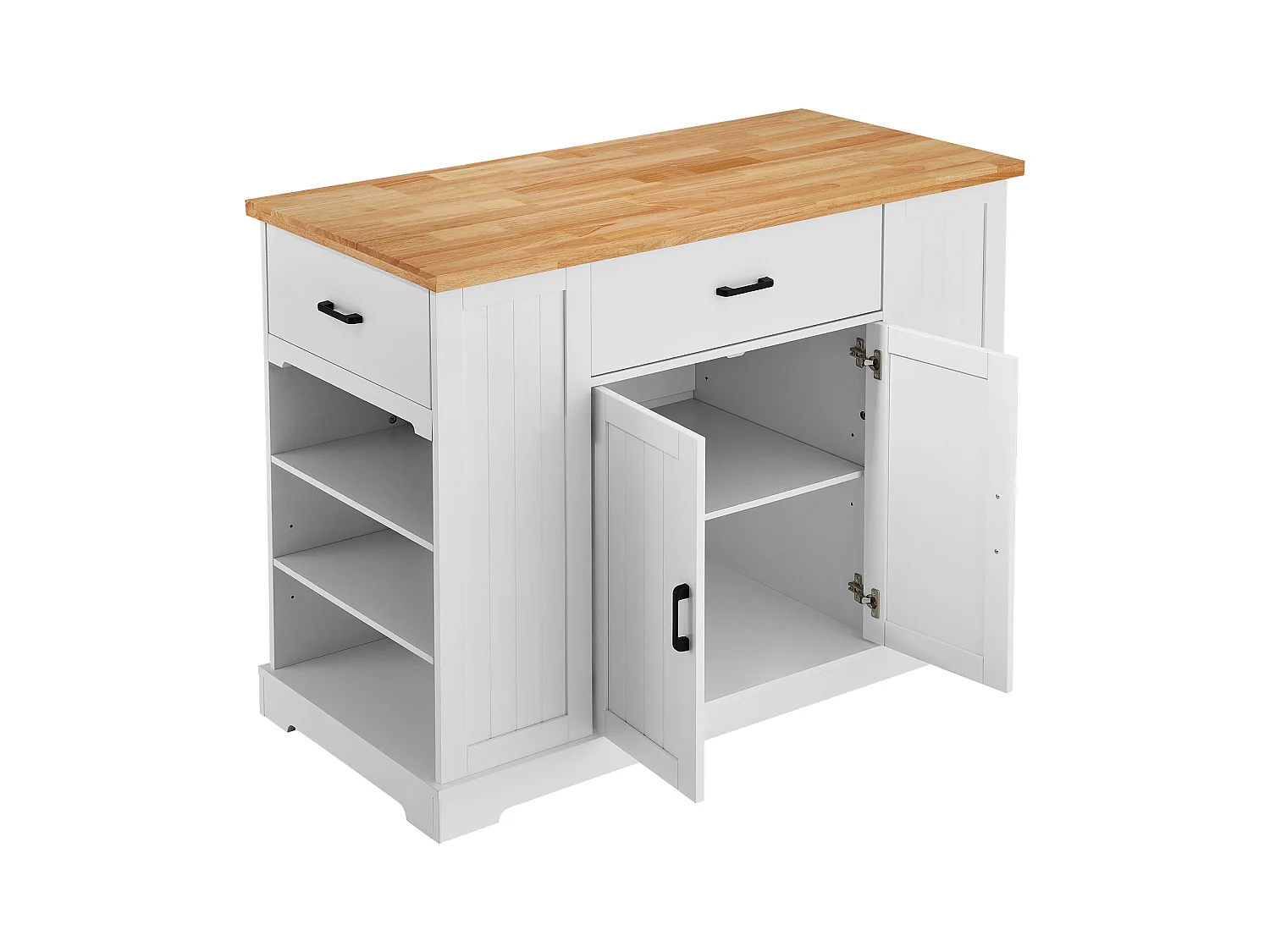 Ilot central de cuisine, Cabinet de Rangement avec Tiroir et Étagères, Blanc