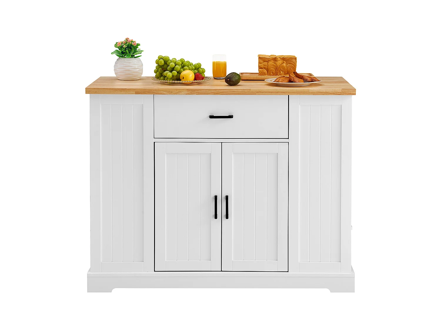Ilot central de cuisine, Cabinet de Rangement avec Tiroir et Étagères, Blanc