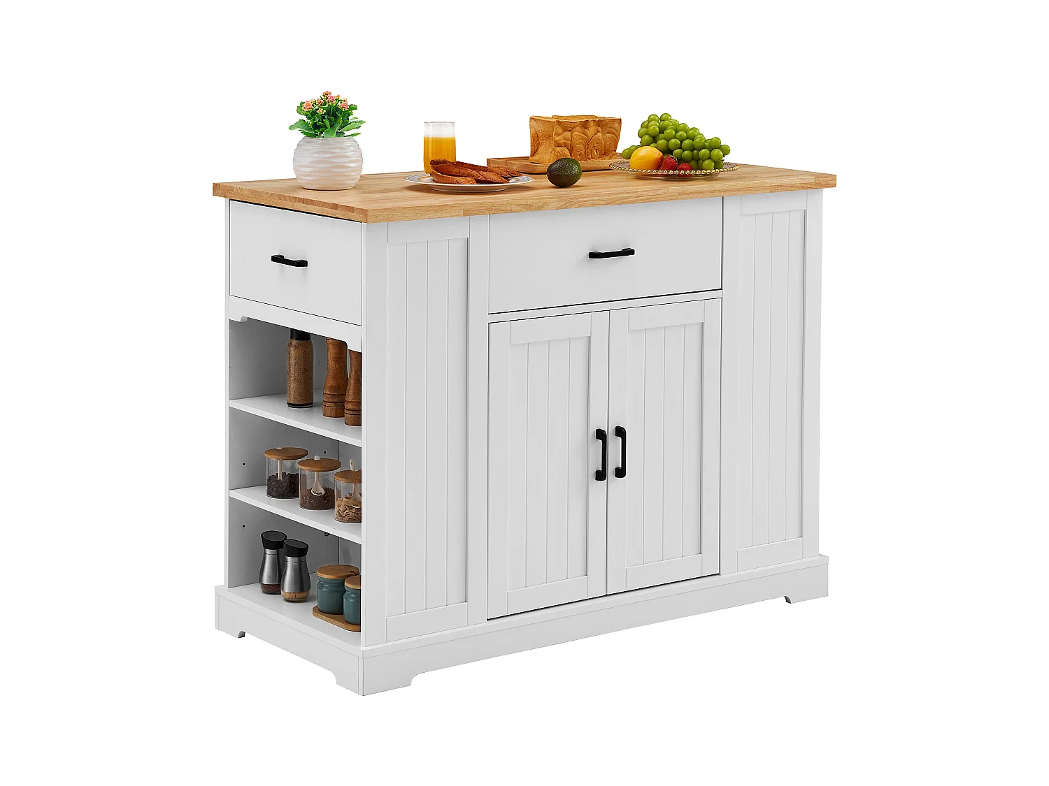 Ilot central de cuisine, Cabinet de Rangement avec Tiroir et Étagères, Blanc