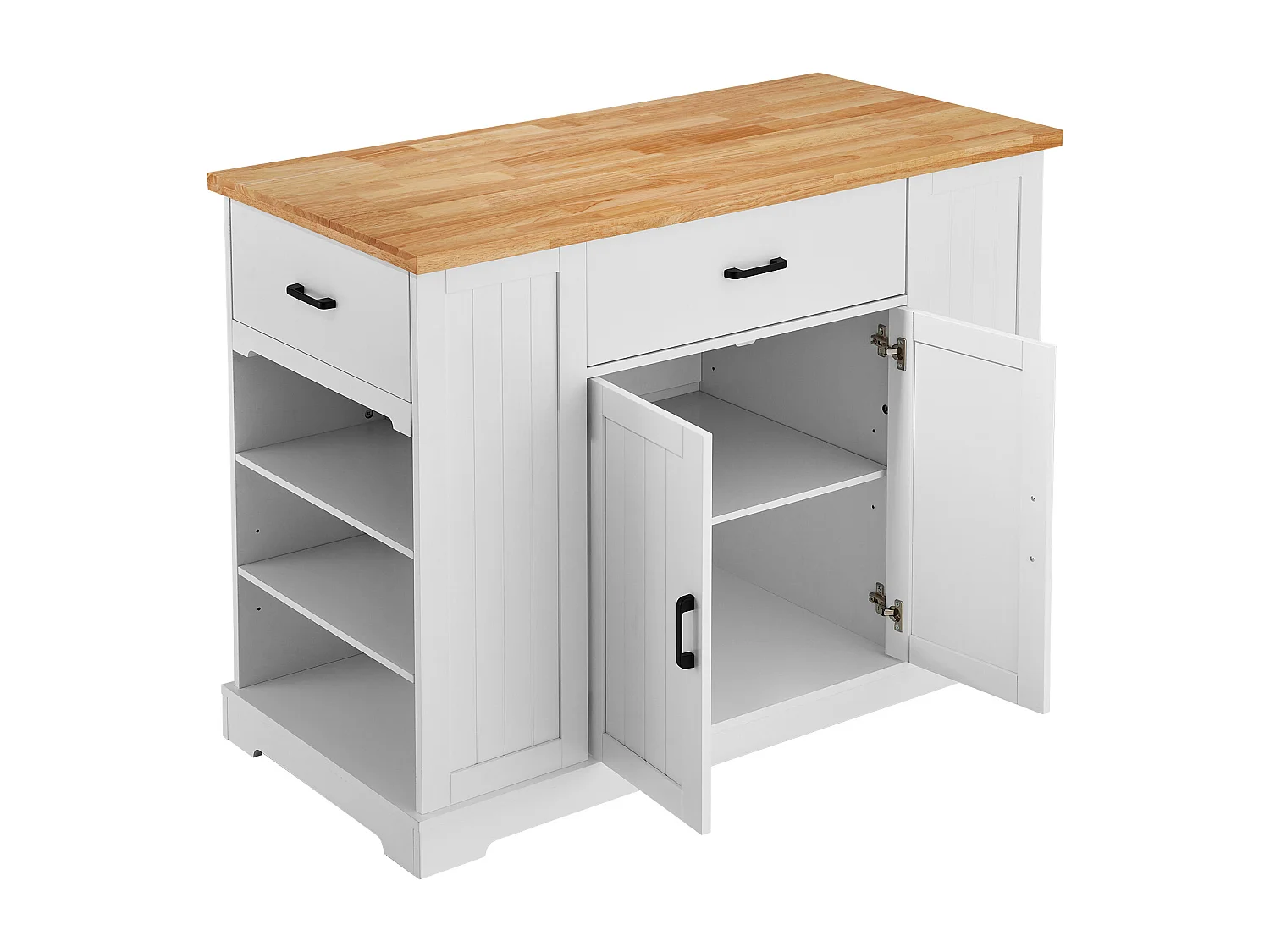 Ilot central de cuisine, Cabinet de Rangement avec Tiroir et Étagères, Blanc