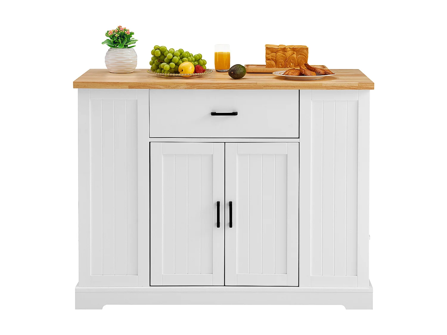 Ilot central de cuisine, Cabinet de Rangement avec Tiroir et Étagères, Blanc