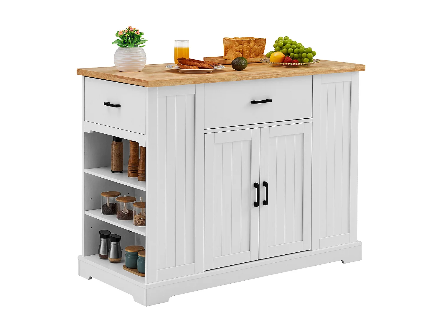 Ilot central de cuisine, Cabinet de Rangement avec Tiroir et Étagères, Blanc