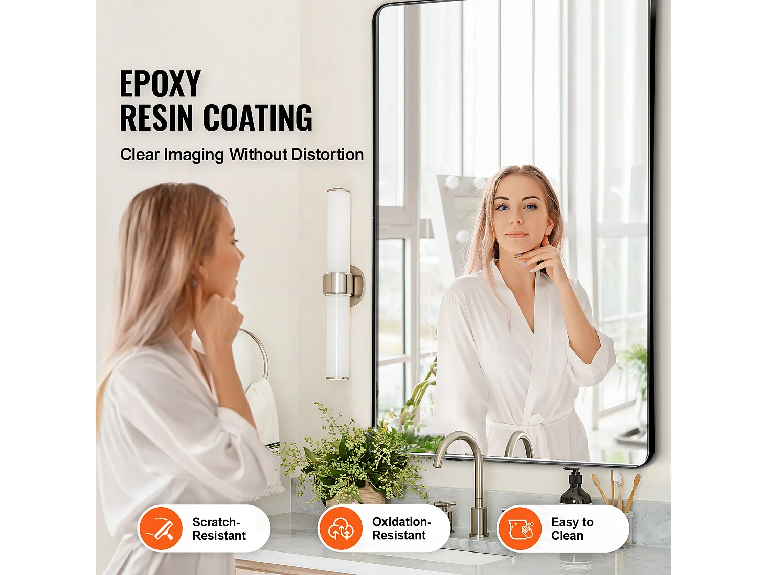 Miroir Rectangulaire, SucceBuy Miroir Mural Carré 101.6 x 76.2 CM avec Cadre en Alliage D'aluminium