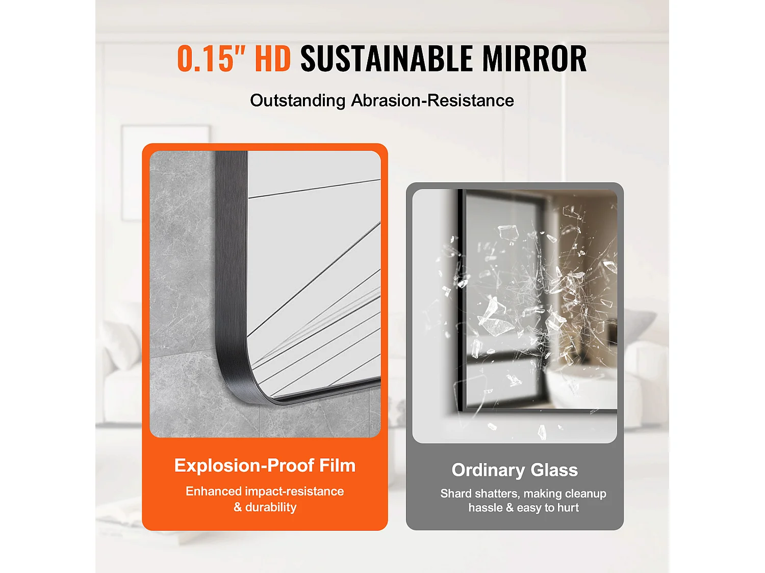 Miroir Rectangulaire, SucceBuy Miroir Mural Carré 101.6 x 76.2 CM avec Cadre en Alliage D'aluminium