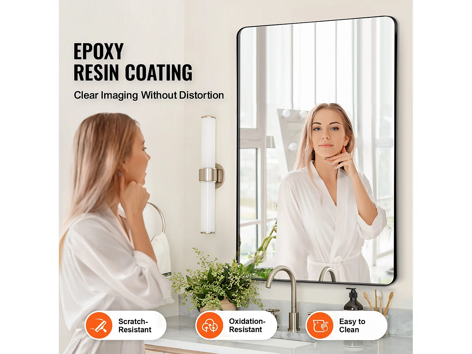 Lustro Prostokątne, SucceBuy Lustro Ścienne 91,5 x 61 CM z Aluminiową Ramą