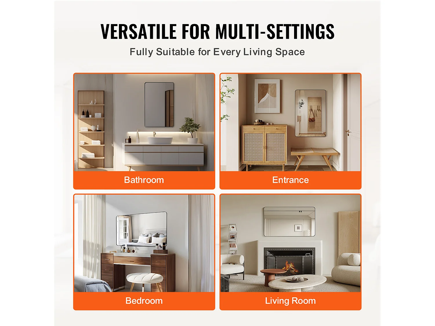 Lustro Prostokątne, SucceBuy Lustro Ścienne 91,5 x 61 CM z Aluminiową Ramą