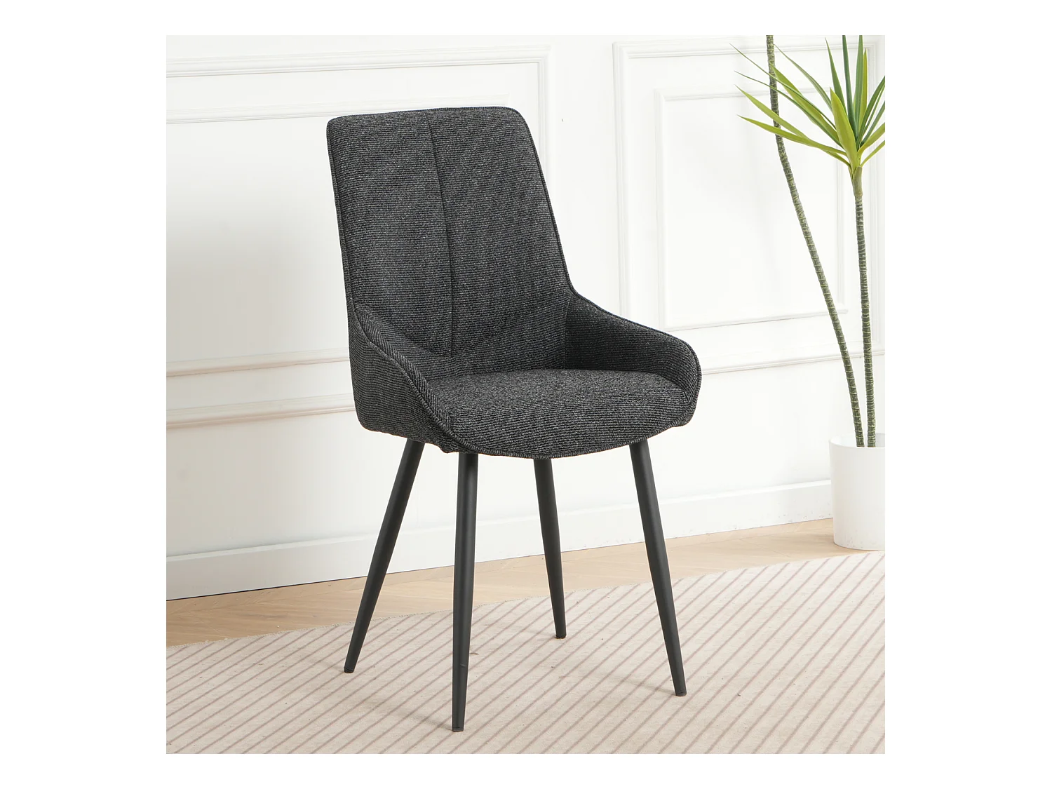 Lot de 2 chaises BJORN en tissu pour cuisine ou salle à manger, pieds en métal noir