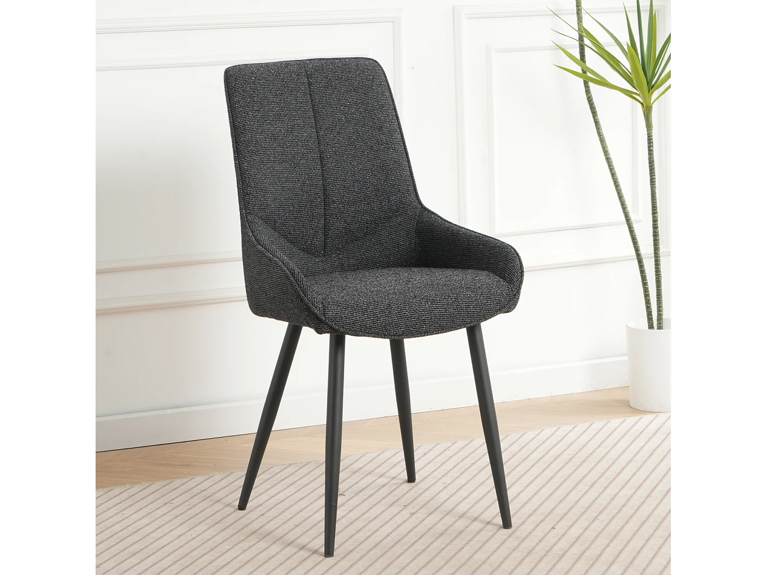 Lot de 2 chaises BJORN en tissu pour cuisine ou salle à manger, pieds en métal noir