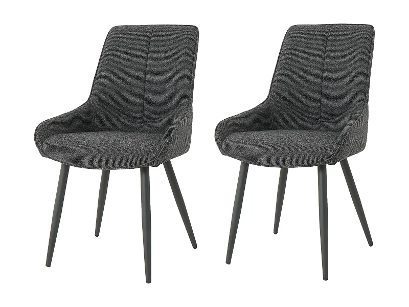 Lot de 2 chaises BJORN en tissu pour cuisine ou salle à manger, pieds en métal noir