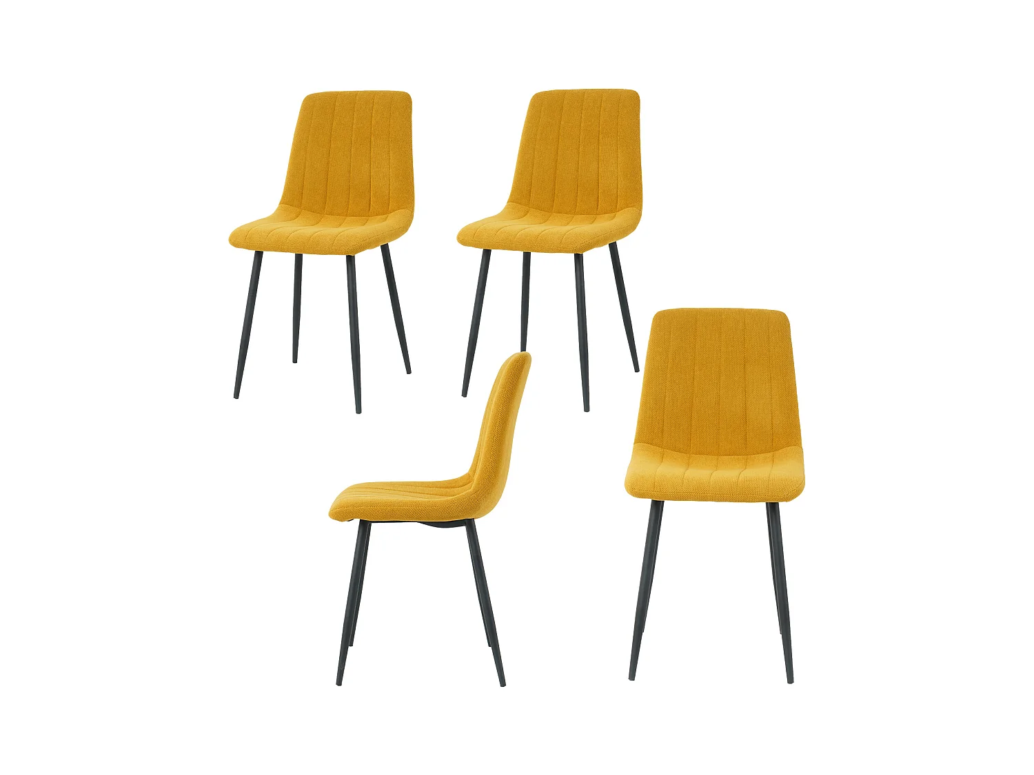 Lot de 4 chaises APOLO en tissu pour cuisine ou salle à manger, pieds en métal noir