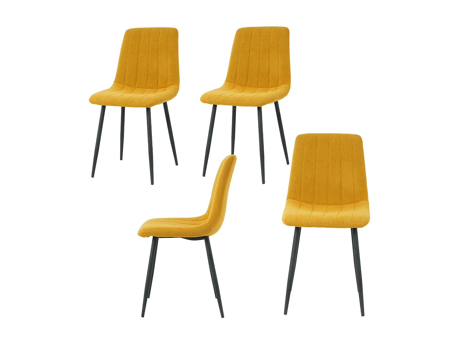 Lot de 4 chaises APOLO en tissu pour cuisine ou salle à manger, pieds en métal noir